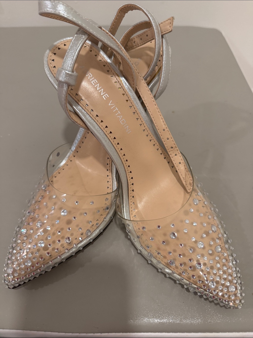 Adrienne Vittadini Crystal Clear PVC Heels – Size 7